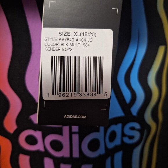 Adidas Hoodie Colorful Boys 18 20 XL Black Rainbow Wavy Teen Tween - Picture 7 of 8